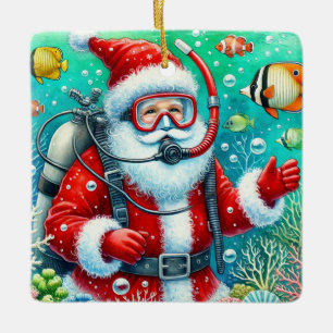 Gepersonaliseerde Santa Scuba Diving Kerstmis Keramisch Ornament