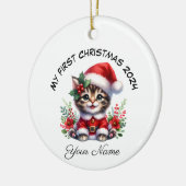 Gepersonaliseerde Santa Tabby Kitten Eerste Kerstm Keramisch Ornament (Links)