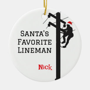 Gepersonaliseerde Santa's Favoriete Lineman Keramisch Ornament