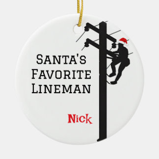 Gepersonaliseerde Santa's Favoriete Lineman Keramisch Ornament