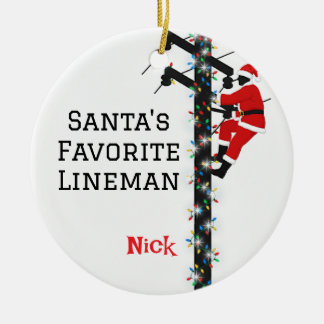Gepersonaliseerde Santa's Favoriete Lineman Keramisch Ornament