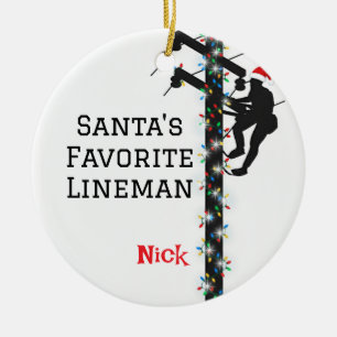 Gepersonaliseerde Santa's Favoriete Lineman Keramisch Ornament