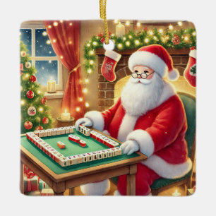 Gepersonaliseerde Santa's Favoriete Mahjong Speler Keramisch Ornament