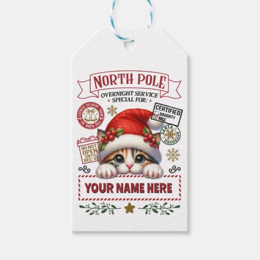 Gepersonaliseerde Santa's Gift Label met leuke Kit Cadeaulabel (Voorkant)