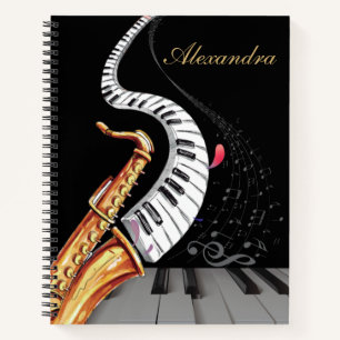 Gepersonaliseerde saxofoon piano muzieknoot notitieboek