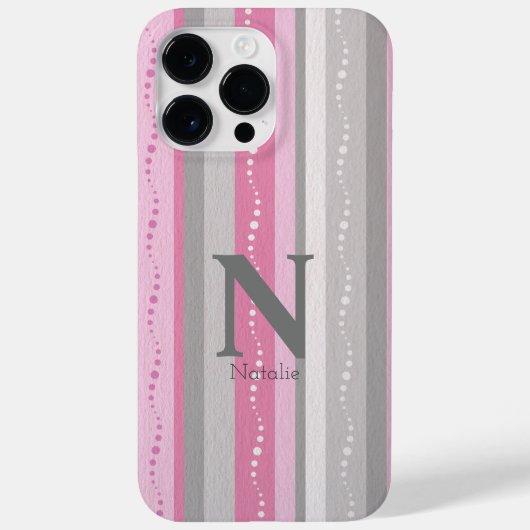 Gepersonaliseerde schatte stripe roze en grijs Case-Mate iPhone case (Achterkant)