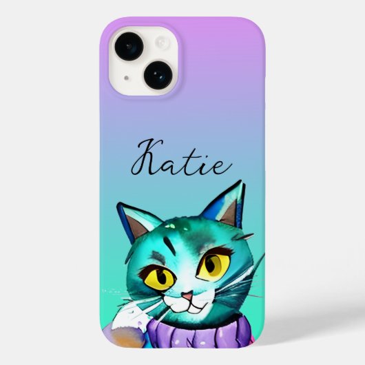 Gepersonaliseerde schattige blauwe kat Case-Mate iPhone case (Achterkant)