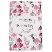 Gepersonaliseerde Schattige Boho Pink Waterverf Fl Medium Cadeauzakje (Voorkant)