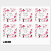 Gepersonaliseerde Schattige Boho Pink Waterverf Fl Vierkante Sticker (Vel)