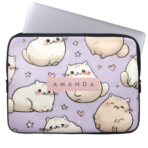Gepersonaliseerde Schattige Chubby Cat Pattern Laptop Sleeve