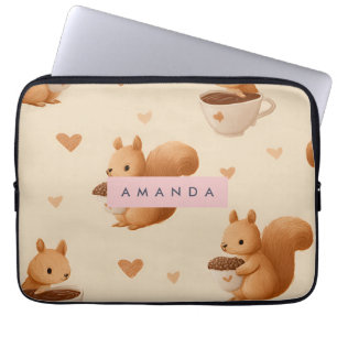 Gepersonaliseerde Schattige Eekhoorn en Acorn Patt Laptop Sleeve