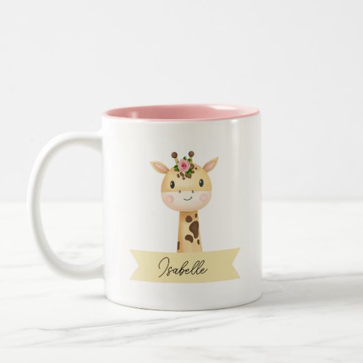 Gepersonaliseerde schattige giraffe tweekleurige koffiemok (Links)