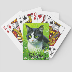 Gepersonaliseerde Schattige kat in een veld van Da Pokerkaarten