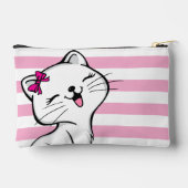 Gepersonaliseerde Schattige Kat Roze Gestript Etui (Achterkant)