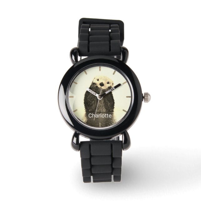 Gepersonaliseerde schattige otter girly horloge (Voorkant)