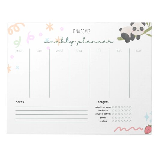 Gepersonaliseerde schattige panda Weekly Planner N Notitieblok (Voorkant)