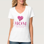 Gepersonaliseerde Schattige Roze Hart MOM Bloemen  T-shirt (Voorkant)