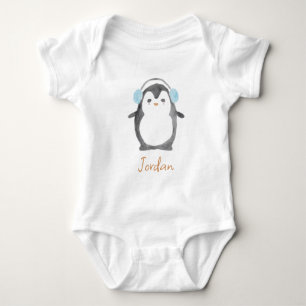 Gepersonaliseerde schattige waterverf pinguïn baby romper