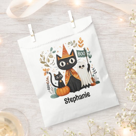 Gepersonaliseerde Schattigee Black Cat & Ghost Hal Bedankzakje (Geknipt)