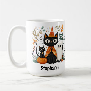 Gepersonaliseerde Schattigee Black Cat & Ghost Hal Koffiemok
