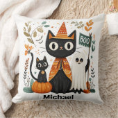 Gepersonaliseerde Schattigee Black Cat & Ghost Hal Kussen (Deken)
