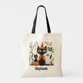 Gepersonaliseerde Schattigee Black Cat & Ghost Hal Tote Bag (Achterkant)