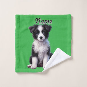 Gepersonaliseerde Schattigee Border Collie Puppy Bad Handdoek