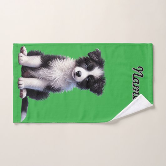 Gepersonaliseerde Schattigee Border Collie Puppy Bad Handdoek (Handdoek)