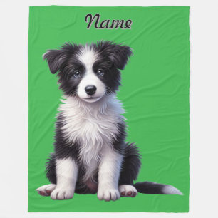 Gepersonaliseerde Schattigee Border Collie Puppy Fleece Deken
