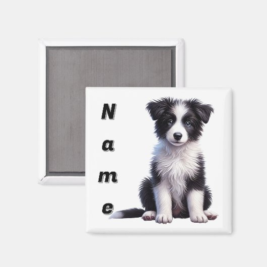 Gepersonaliseerde Schattigee Border Collie Puppy Magneet (Voorkant / Achterkant)