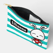 Gepersonaliseerde Schattigee Bunny Pink Gestript Etui (Open)