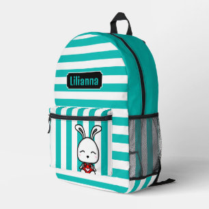 Gepersonaliseerde Schattigee Bunny Turquoise Gestr Bedrukte Rugzak