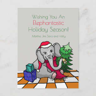 Gepersonaliseerde Schattigee Cartoon Kerst Olifant Feestdagenkaart