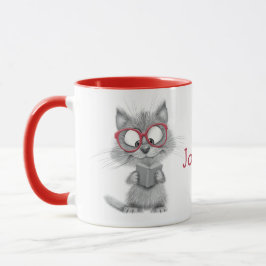 Gepersonaliseerde Schattigee Cat Reading-Mok met r Mok