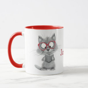 Gepersonaliseerde Schattigee Cat Reading-Mok met r Mok