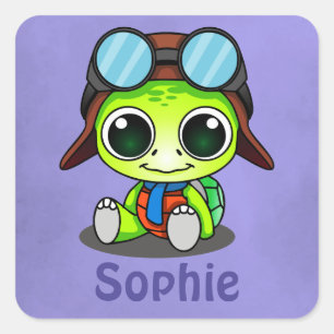 Gepersonaliseerde Schattigee Chibi Cartoon Turtle Vierkante Sticker
