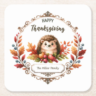 Gepersonaliseerde Schattigee egel Happy Thanksgivi Vierkante Kartonnen Onderzetter