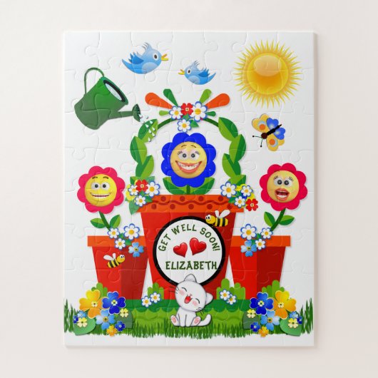 Gepersonaliseerde Schattigee Emoji-bloemen worden Legpuzzel (Verticaal)