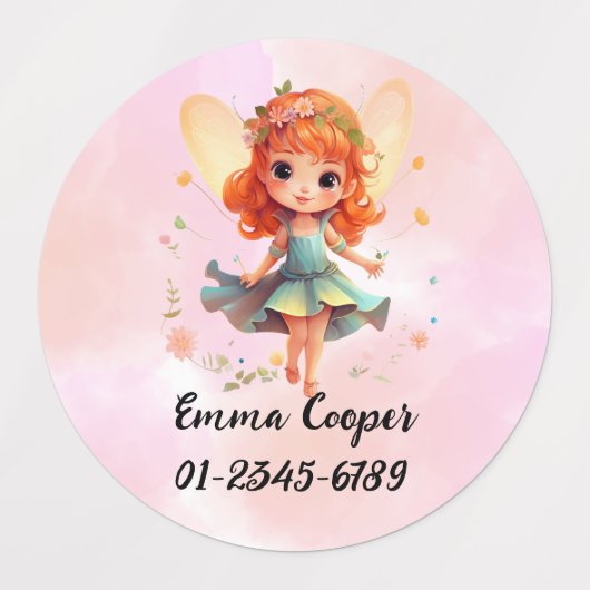 Gepersonaliseerde Schattigee Fairiy, naam, telefoo Labels (Design 1)