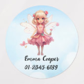 Gepersonaliseerde Schattigee fee, Naam, Telefoonnu Labels (Design 1)