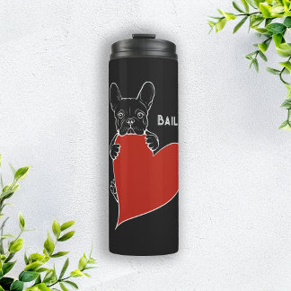 Gepersonaliseerde Schattigee Frenchie Dog met een Thermosbeker