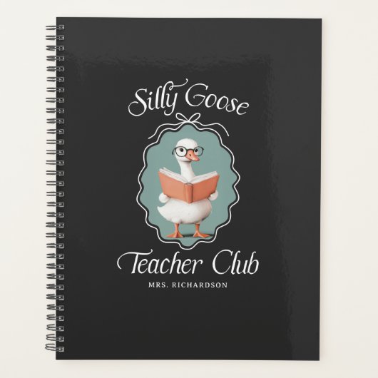 Gepersonaliseerde Schattigee Gekke Goose Teacher C Planner (Voorkant)