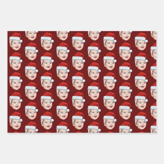 Gepersonaliseerde Schattigee Gezichtsfoto Santa Ha Inpakpapier Vel (Voorkant 3)