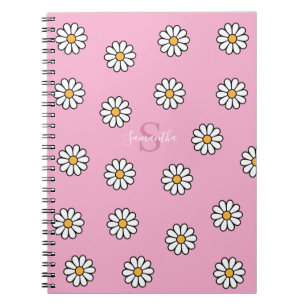 Gepersonaliseerde Schattigee girly witte daisy flo Notitieboek