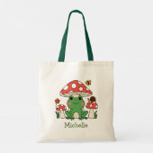 Gepersonaliseerde Schattigee Happy Green Frog en p Tote Bag (Achterkant)