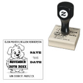 Gepersonaliseerde Schattigee Hond Bewaar de DateWo Rubberstempel (Gestempeld)