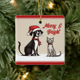 Gepersonaliseerde Schattigee Hond- en Kattenkerst Keramisch Ornament
