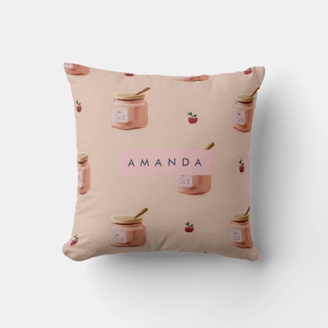 Gepersonaliseerde Schattigee Jam Jar Pattern Kussen (Voorkant)