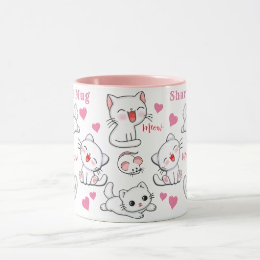 Gepersonaliseerde Schattigee kat en muis Kinderen  Mok (Midden)