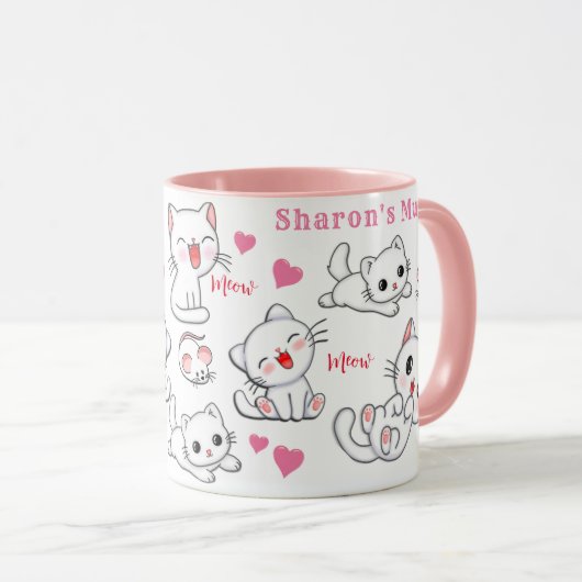 Gepersonaliseerde Schattigee kat en muis Kinderen  Mok (Voorkant rechts)